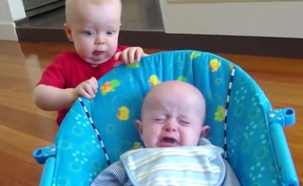 Baby Scares His Younger Cousin. His reaction? Priceless!