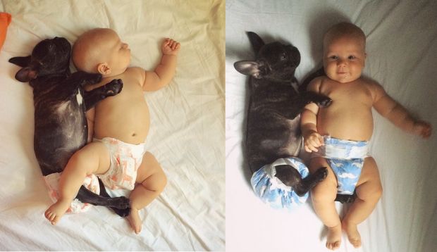 baby and puppy are best friends