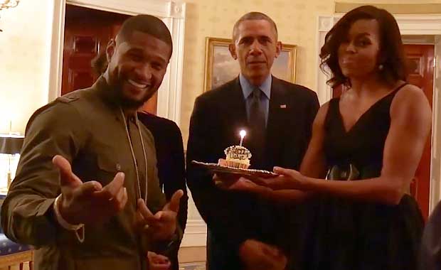 President Obama Surprises Usher With Birthday Cupcake And A Song