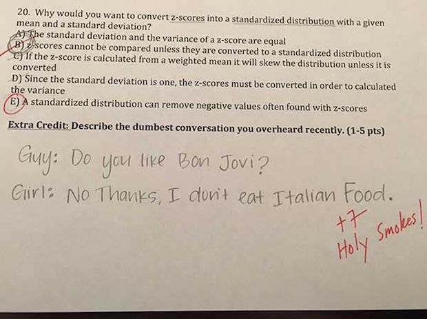 See the Ridiculous Extra Credit Questions This Statistics Professor Gives His Students