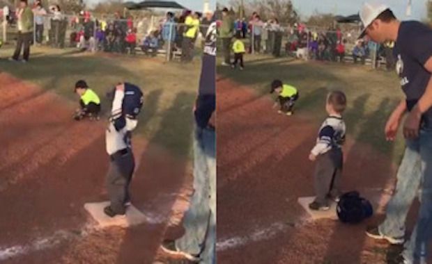 Watch This Adorable Tee-Ball Player Celebrate With Happy Dance Moves After Getting to First Base