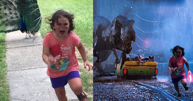 Girl Running Away from Peacock Gets Epic Photoshop Battle