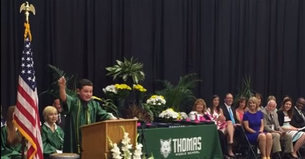 Middle Schooler Hit the Nail on the Head With His Presidential Impersonations During Graduation Speech