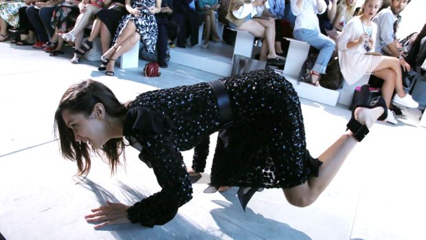 Bella Hadid Falls on New York Fashion Week Runway
