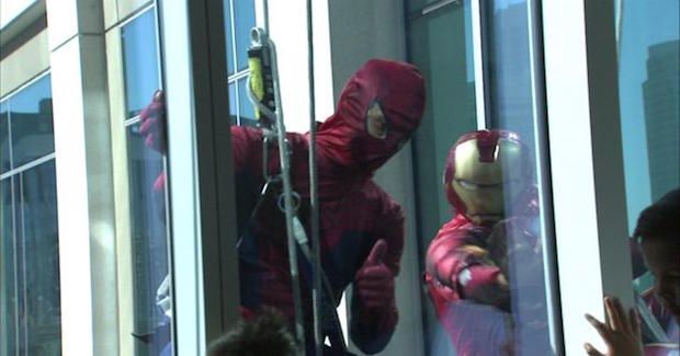 Superheroes Turn Window Washers for the Day to Surprise Sick Kids at Children’s Hospital