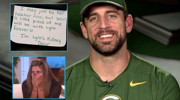 Ellen DeGeneres, Aaron Rodgers Surprise Fan After She Donated Kidney to Her 4-Year-Old Student