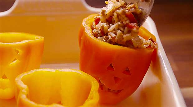 Forget Pumpkins; Carve Yourself Delicious Jack-O-Lantern Stuffed Peppers This Halloween