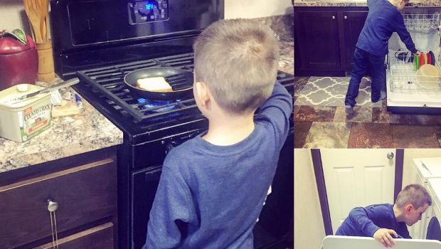 Mom Teaches Her Young Son the Valuable Lesson of Household Work