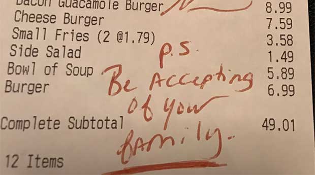 Gay Patron Overhears Homophobic Conversation About Family’s Nephew, Responds by Buying Their Dinner