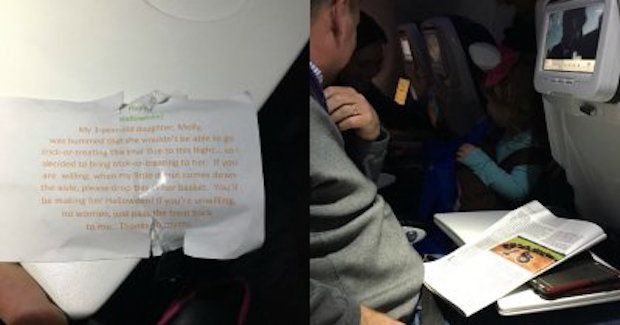 Dad Goes Above and Beyond on Flight Handing Out Candy So His Daughter Doesn’t Miss Trick-or-Treating
