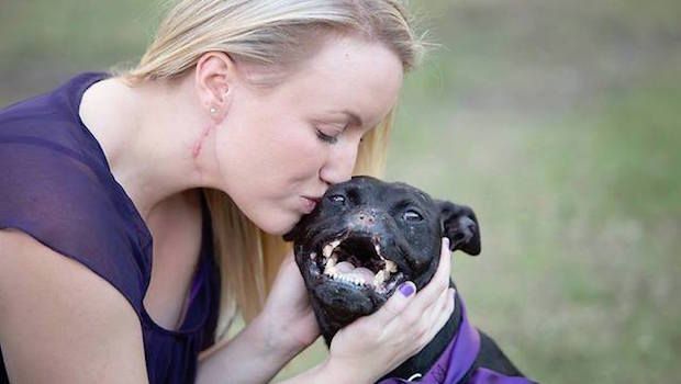 Both Survivors of Violence, Woman and Pit Bull Form Unbreakable Bond