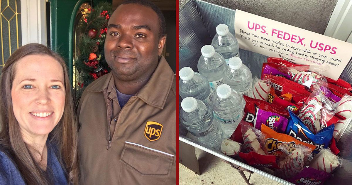 Woman Delights Hard-Working Holiday Season Delivery People With Basket of Goodies