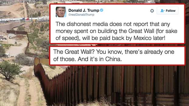 Twitter Mocks Trump After He Admits Taxpayers Will Fund Mexican Border Wall, Calls It ‘Great Wall’