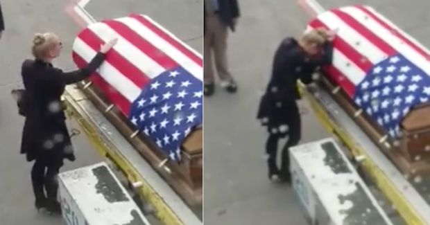 Army Widow Breaks Down After Meeting Her Husband’s Coffin on Airport Tarmac