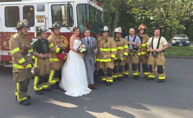 Volunteer Firefighters Chauffeur Bride and Groom to Reception After Party Bus Catches Fire