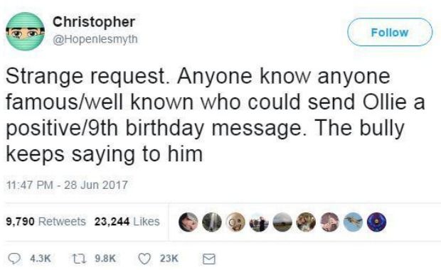Famous Folks Blow up Twitter With Birthday Messages to Bullied Son at Father’s Request