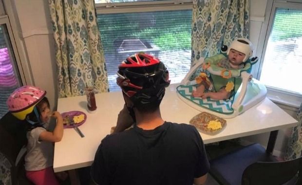 Texas Family Wears Helmets in Solidarity With Their Baby’s Head-Shaping Gear and Photos Go Viral